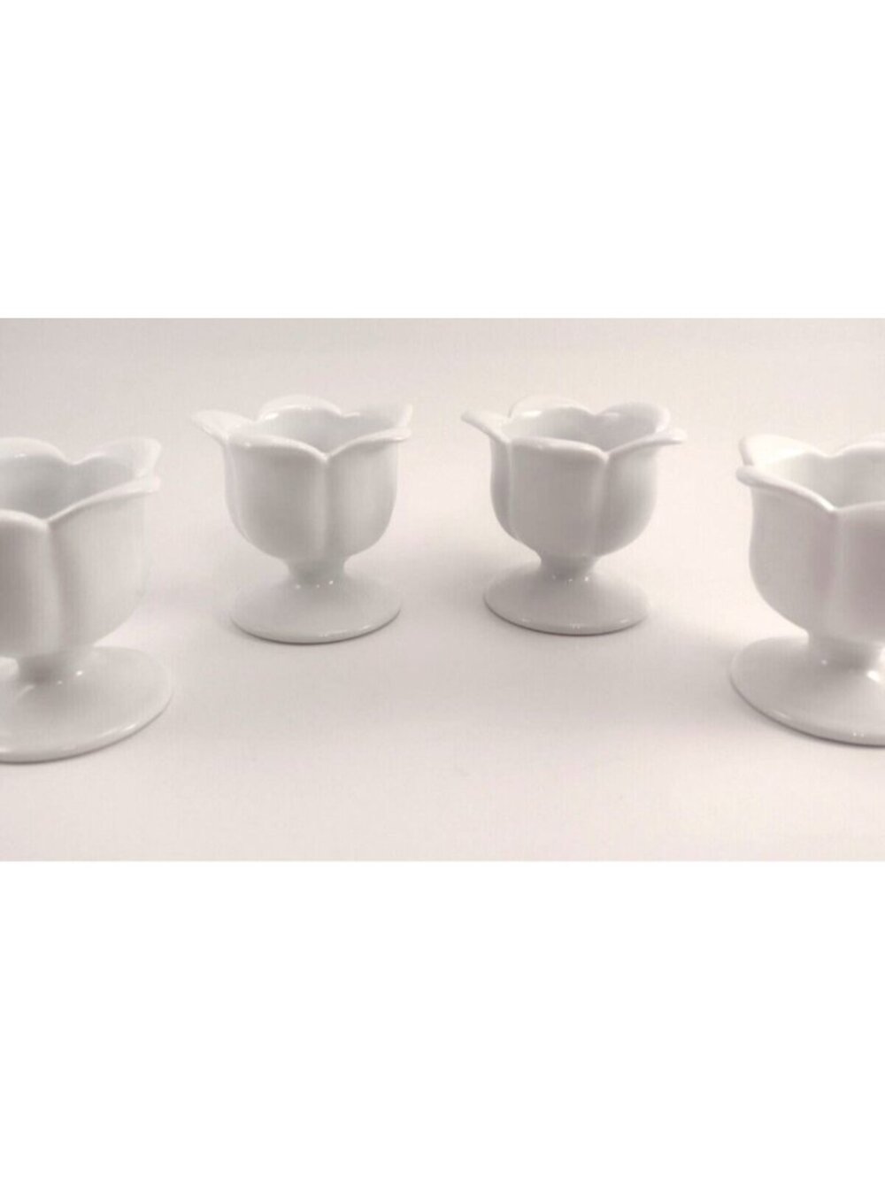 Xcell White Lotus Flower Dessert Bowl Fruit Cup Dish Ceramic Floral Set of 4